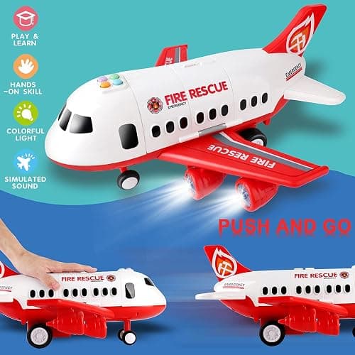 Dwi Dowellin Airplane Toy with Fire Truck Cars and Play Mat,Plane with Lights and Sounds for 3 + Years Old Boys and Girls thumbnail 5