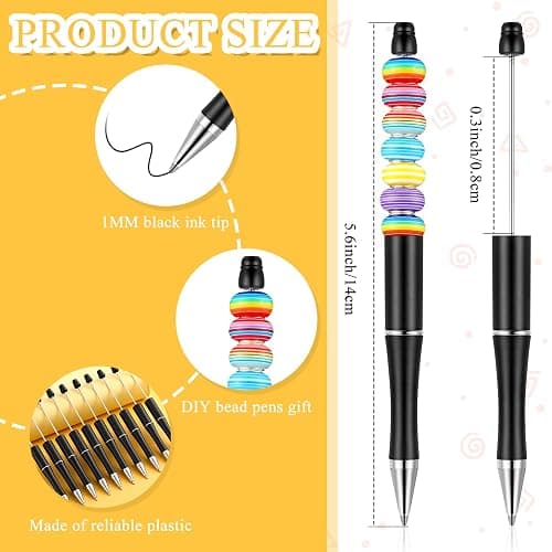 Crtiin 100 Pieces Plastic Beadable Pen Bulk Kit 50 Bead Ballpoint Shaft Black Ink Beaded Pens with 50 Refills for DIY Making Christmas Holiday Gift for Kid Student Office(Black) thumbnail 3