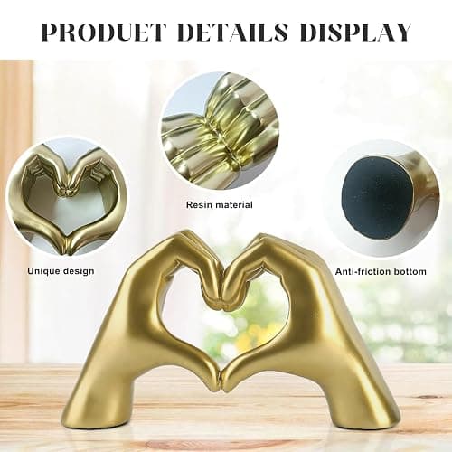 Small Heart Hands Sculpture Gold Home Decor Unique Love Statue Ornament for Living Room, Bedroom, Bookshelf, Office, Coffee Table, Wedding Gift thumbnail 6
