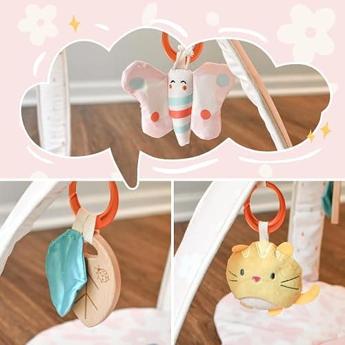 Baby Play Gym & Activity Mat with Light-up Musical Arch, Washable Tummy Time Mat with 6 Detachable Sensory Toys for Motor Skills, Baby Essentials Shower Gift - Updated Spring Blossoms Themed thumbnail 9