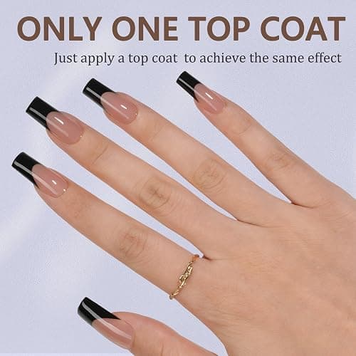 Misssix Black French Gel Nail Tips, 240Pcs French Tip Press on Nails Long Square, No Need to File 3 in 1 Tips Pre-lasting, Fake Nails for Nail Art DIY 15 Sizes thumbnail 2