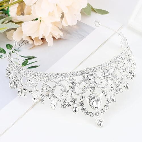 Atoden Silver Crown Tiara Crystal Queen Crown Princess Tiara Rhinestone Headband Headpieces for Women Girls Wedding Hair Accessories for Brides Bridal Prom Birthday Party Pageant Halloween Cosplay thumbnail 7