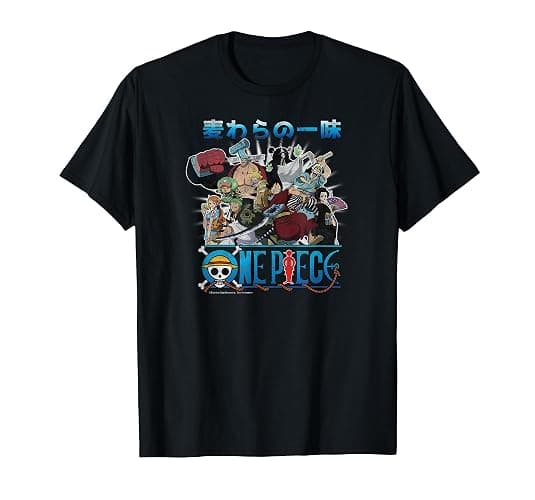 One Piece Anime Retro Straw Hat Crew Cast Collage T-Shirt - Image 1