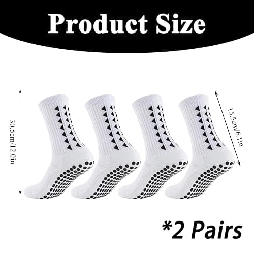 High Aesthetics Grip Socks for Football and Basketball - Cushioned Anti-Slip Sports Socks (UK, One Size Plus, 2 Pack, White, Kids) thumbnail 4