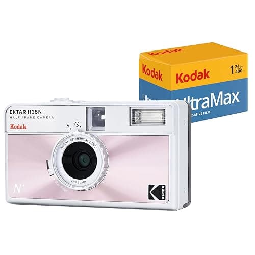 Kodak EKTAR H35N Half Frame Film Camera Bundle with Kodak Ultramax 400/24EXP 35mm Roll Film (Glazed Pink, Bundle) - Image 1