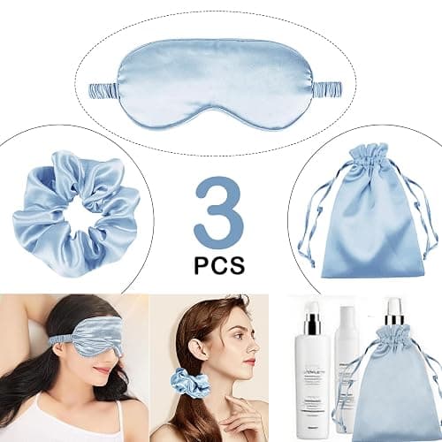 3Pcs Satin Eye Mask Silk Sleep Masks Set Silky Blindfold Eyeshade Blackout Eyes Cover Pouches Bag Scrunchy Wedding Gift thumbnail 2