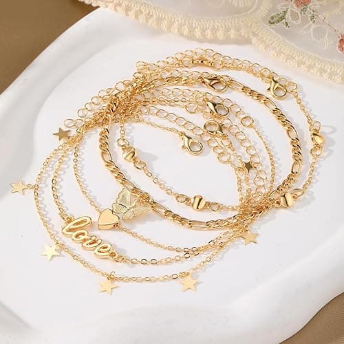 KISS WIFE Anklets for Women, Gold Anklet Bracelets for Women, Dainty Foot Jewelry Women's Ankelts Beach Gifts for Women - 1 thumbnail 5