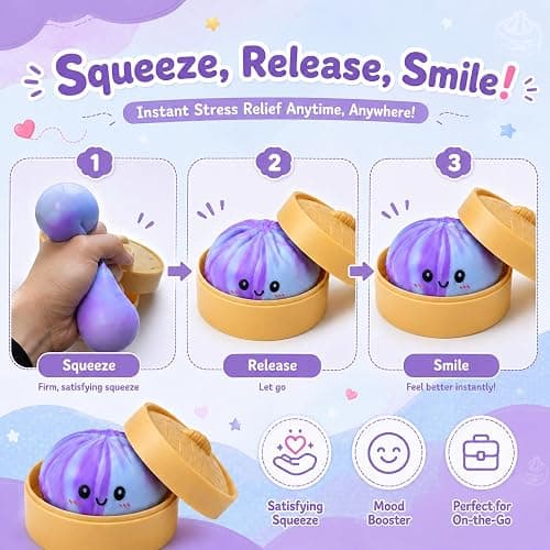 Crossunx Sweet Grapes Scented Dumpling Squishies Stress Balls, Blue Tie-Dye Squishies Dumpling Fidget Sensory Toy with Food Steamer, Squeeze Dough Ball for Stress Relief, Stretchy Desk Toys Gift thumbnail 7