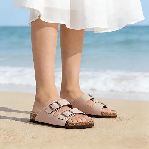AUGCY Womens Sandal Cork Footbed Slide, Arch Support Slides for Women with Adjustable Buckle, Comfortable Summer Beach Outdoor Sandals thumbnail 2