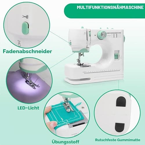 Ykall Nähmaschine für Anfänger, 12 Stichmuster & 2 Geschwindigkeiten | 12 Stichmuster, 2 Stufen & Doppelstich. Fußpedal/Knopf. LED-Licht, 9 Spannungen. Komplettset mit Zubehör. thumbnail 8