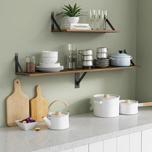 Forbena 24 Inch Long Floating Shelves for Wall Set of 3, Wooden Wall Bookshelf for Bedroom, Large Rustic Wood Hanging Book Shelves for Living Room Plants Kitchen Office Closet Storage (Dark Brown) thumbnail 4