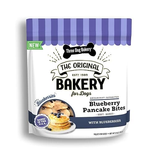 Three Dog Bakery Blueberry Pancake Bites, Treats with Real Blueberries & Vanilla, Mess-Free Snacks & Training Cookies for Dogs & Puppies, Human-Inspired - Image 1