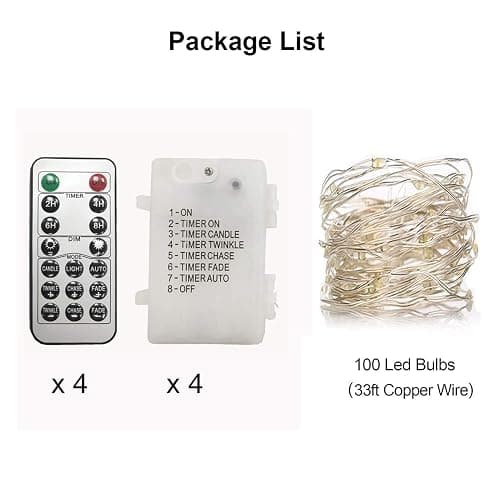 WSgift Christmas 4 Pack 33Ft 100 Cool White Led Fairy Lights Battery Operated with Remote Control Timer Waterproof Silver Copper Wire Twinkle Lights thumbnail 2