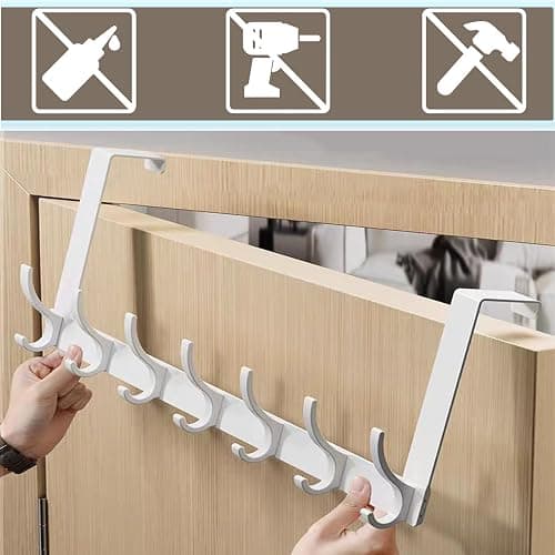 CASPLUS Over Door Hooks, Heavy Duty Over Door Hanger, 12 Door Hooks for Coats, Hats, Bags, Clothes, Towels, White thumbnail 4