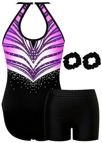 MOLLDAN Gymnastics Leotard for Girls Halter Neck Biketard Unitard Tumbling Activewear for Kids,No Diamond thumbnail 2