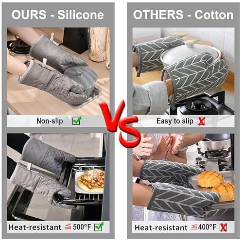 KEGOUU Oven Mitts and Pot Holders 6pcs Set, Kitchen Oven Glove High Heat Resistant 500 Degree Extra Long Oven Mitts and Potholder with Non-Slip Silicone Surface for Cooking thumbnail 5