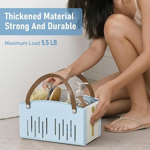 Delamu Portable Shower Basket Caddy with Double Handle Foldable Dry Wet Separation Design 11.0 × 7.1 × 6.5in, Travel, Camping, Gym, College Bathroom Tote, Blue, Ideal Christmas Gifts for Girls thumbnail 5