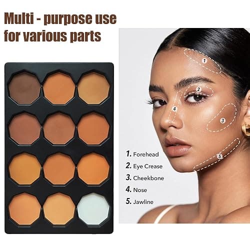 Joyeee 12 Colors Contour Makeup Palette, Highlighter Concealer Bronzer Powder with Make up Brush, Long Wearing Blendable Full Coverage Foundation thumbnail 6