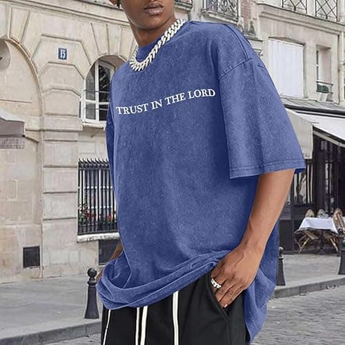 Wrenpies Mens Oversized Christian Shirts God Faith Jesus Religious Tshirts Trust in The Lord Bible Verse Tees Acid Wash Tops thumbnail 4