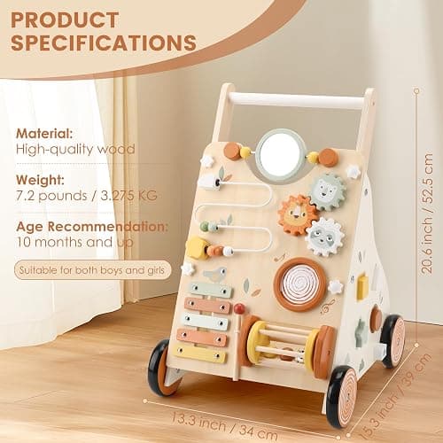 Wooden Baby Walker, Baby Push Walker with Activity Center for Girls Boys, Push Walker Toys for Babies Learning to Walk, Sit-to-Stand, for 10-12 Months 1 2 3 Years Old thumbnail 3