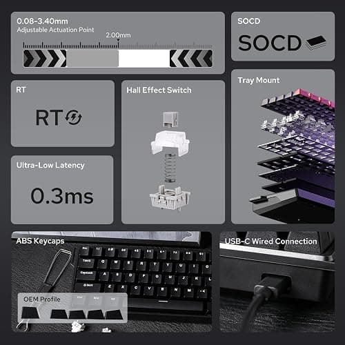 EPOMAKER AULA WIN60 HE 60% Wired Magnetic Keyboard with Adjustable Actuation, 8000 Hz Polling Rate, Hall Effect Switches, Hot-Swap, For FPS Games (Black) thumbnail 3