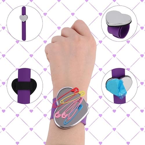 3pcs Magnetic Pin Cushion Wristband, 3 Colors Wrist Sewing Pincushion Silicone Strap,Magnetic Pin Holder Wristband for Sewing Quilting Accessory Braiding Hair Styling and Crafting (Heart-Shaped) thumbnail 3