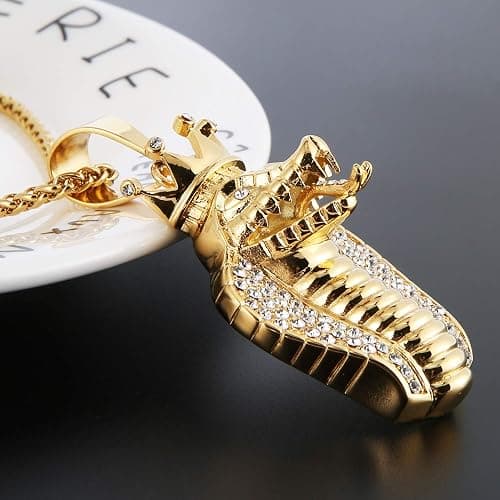 HZMAN 18k Gold Plated Cz Inlay Egypt Cobra King Stainless Steel Pendant Necklace Hip Hop Chain thumbnail 2