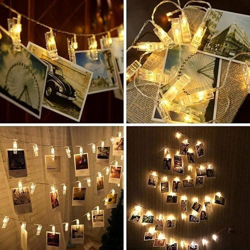 Dopheuor Photo Clip String Lights LED Fairy Clip String Lights Hanging Photo Pictures Battery Operated for Gifts Patio Christmas Bedroom Wedding Birthday Party Halloween Festival Decor (no Battery) thumbnail 9