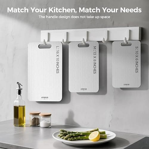 APMRQIB Titanium Cutting Board Set of 3,100% Pure Titanium Cutting Boards for Kitchen, Double Sided Non Toxic Cutting Board, Ideal Charcuterie & Chopping for Meat, Hygiene Durable Dishwasher（S+M+L) thumbnail 6