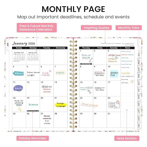 Taja Planner Jan 2026 - Dec 2026, Hardcover Weekly & Monthly Calendar Planner/Planning Agenda Book for Women with Tabs & Inner Pocket, Spiral Bound for School/Office Supplies, Wildflowers, 6.3" x 8.5" thumbnail 4
