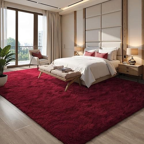 EVOIONOS 6x9 Washable Large Area Rug for Living Room, Fluffy Shag Rug for Bedroom, Ultra Soft Plush Non Slip Carpet for Indoor Floor Bedside Nursery Kids Girls Dorm, Home Decor Aesthetic, Burgundy thumbnail 4