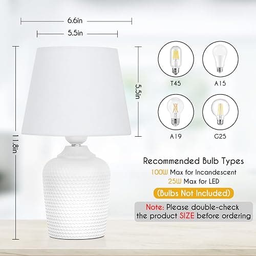 Sucolite Small 11.8" Table Lamps Set of 2, Bedside Nightstand Lamps for Bedroom Kid’s Room, Cute Desk Lamps with Studded Texture Base for Reading Nursery Living Room Office, White thumbnail 2