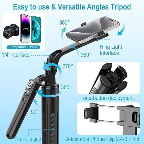 71" Content Creator Essentials Vlogging Kit - 2 Lights & 2 Mics, 360° Rotating Auto Face Tracking Tripod for iPhone/Android/Camera with Wireless Remote, No App for Vlog, Live, Video Record thumbnail 6