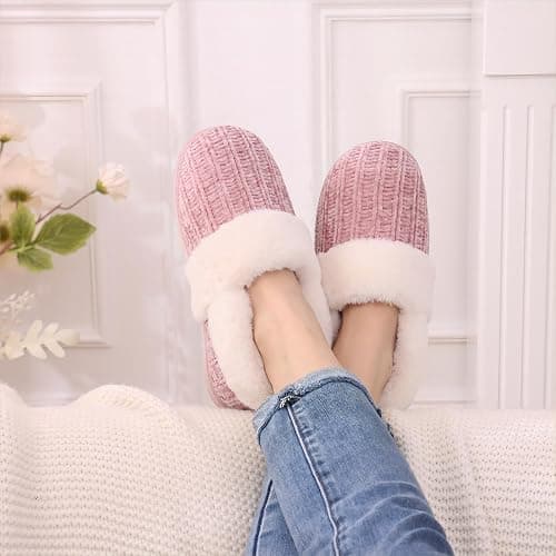 Evshine Women's Fuzzy Memory Foam Slippers, Closed Back Knit Bedroom Slippers, Slip-On Warm House Shoes for Indoor & Outdoor Comfort thumbnail 2