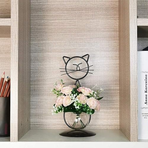 Marbrasse Desktop Glass Planter Vase Holder, Modern Creative Cat Plant Terrarium Metal Stand for Hydroponics Plants Home Garden Wedding Decoration Outdoor Planter Ideas (Style 2) thumbnail 5