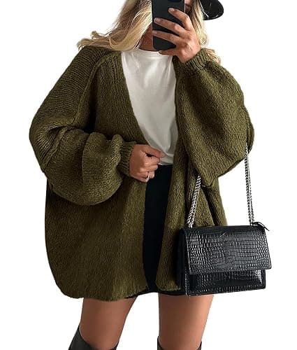 PRETTYGARDEN Womens Oversized Cardigan Sweaters 2026 Fall Long Lantern Sleeve Knit Open Front Lightweight Sweater - Image 1