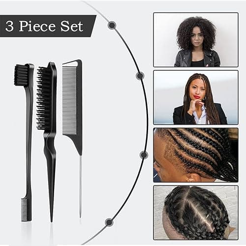 SWEET VIEW 3 Pcs Slick Back Hair Brush, Rat Tail Comb, Edge | Bristle Brush, Hair Accessories for Girls, Kids, Toddlers Sleek Ponytail/Bun, Edge Control and Smoothing Baby Hair & Flyaways thumbnail 3