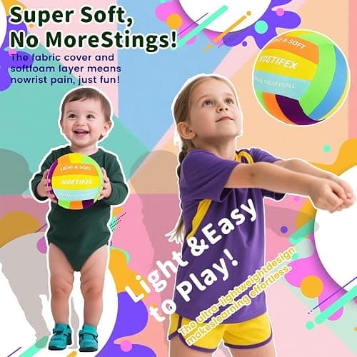 Noetifex Soft Volleyball-Super Soft Fabric Light Volleyball for Indoor Practice Safe and Quiet Kids Youth Beginners House Yard Training Practice Games(Deflated) thumbnail 6
