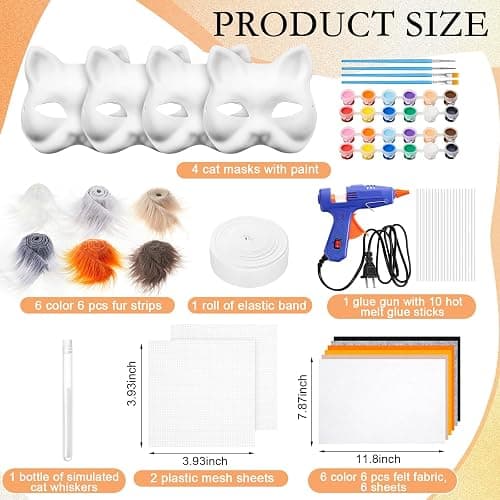 Seenelling 33 Pcs Therian DIY Mask Kit for Beginners Including Blank Cat Mask Faux Fur Fabric Felt Fabric Plastic Mesh Sheet(Warm Colors) thumbnail 2