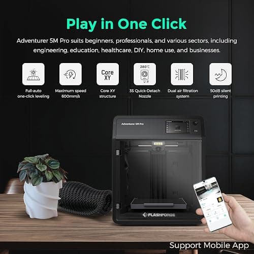FLASHFORGE Adventurer 5M Pro 3D Printer with 1 Click Auto Printing System, 600mm/s High-Speed, Quick Detachable 280°C Nozzle, Core XY All-Metal Structure, Multi-Functional 220x220x220mm 3D Printer thumbnail 2