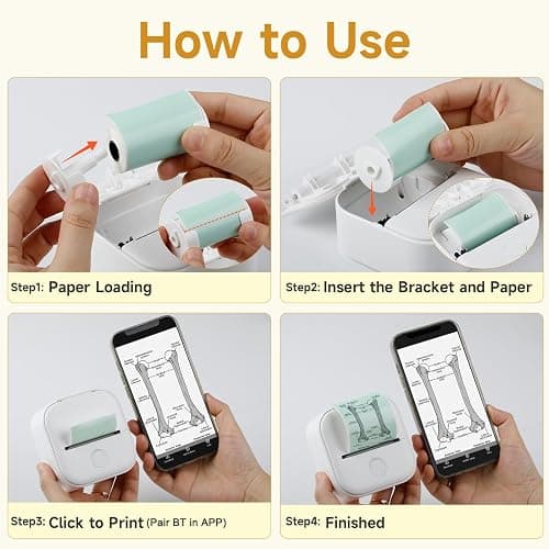 Mini Printer - T02 Bluetooth Inkless Instant Photo Printer, Small Thermal Pocket Sticker Printer, Portable Mobile Phone Picture Printer, for Students, Gift, Receipts, White (Bunny Case Not Included) - White - 1 Printer + 1 Roll Paper thumbnail 4