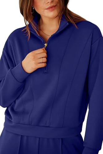 RUBZOOF Lounge Sets for Women 2 Piece Sweatsuits Fall Outfits Half Zip Sweatshirt Wide Leg Sweatpants Matching Clothing Set thumbnail 4