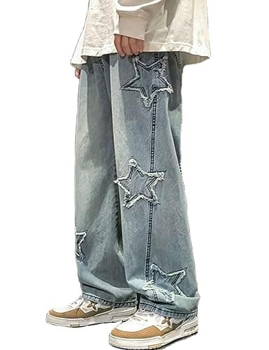 Y2k Star Jeans Men Graphic Baggy Jeans Emo Star Pants Grunge Patchwork Pants Streetwear - Image 1