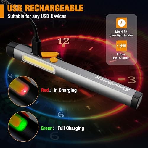 EverBrite Pen Flashlight, Rechargeable LED Pen Light, COB Light with White and Red Modes, Memory Function, USB C Cable, 6 Modes Pocket Penlight with Clip and Magnet, Waterproof, for Camping, Emergency thumbnail 4