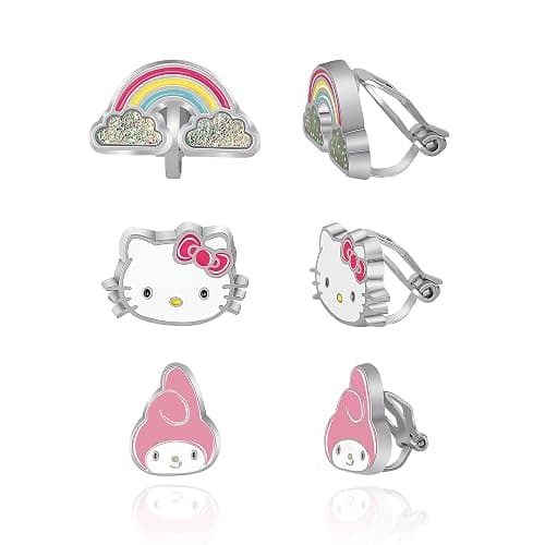 Sanrio Hello Kitty and Friends Clip On Earrings 3-Pack Official License - Rainbow, My Melody and Hello Kitty Earrings - Image 1