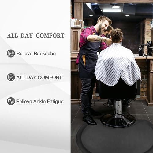 Amcomfy Anti Fatigue Semi Circle Salon Mat for Hair Stylist Anti-Slip Antique Series Salon & Barber Shop Chair Floor Mat (2.5' x 3.5' x 1/2'', Black) thumbnail 4