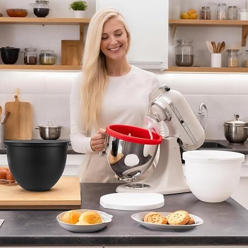 GuanQiao Silicone Bowl Liners for 5 Qt KitchenAid Mixers, 3 Liners with Lids thumbnail 2