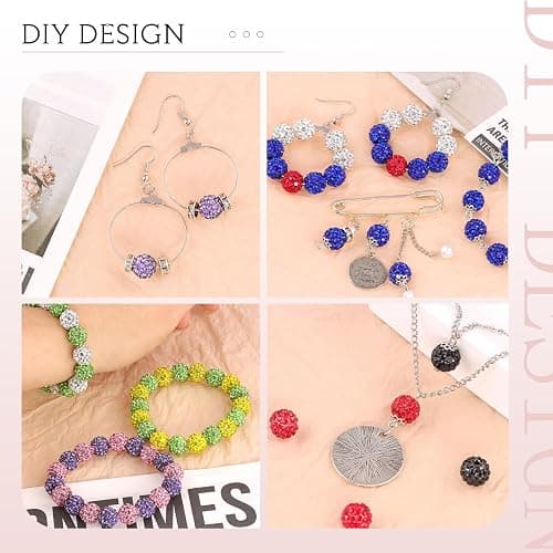 100 pcs 10mm Rhinestone Beads for Jewelry Making, 10 Mixed Colors Shiny Round Shamballa Disco Beads, Sparkle Crystal Clay Christmas for Bracelet Baseball Necklace Earring Crafting and DIY thumbnail 5
