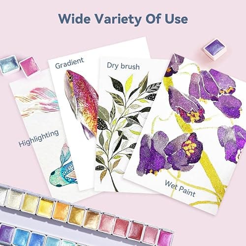 Paul Rubens Artist Watercolor Paints-Metallic Glitter Solid Colors-Pink Portable Metal Case with Palette-24 Color Set Sparkle Watercolor thumbnail 3
