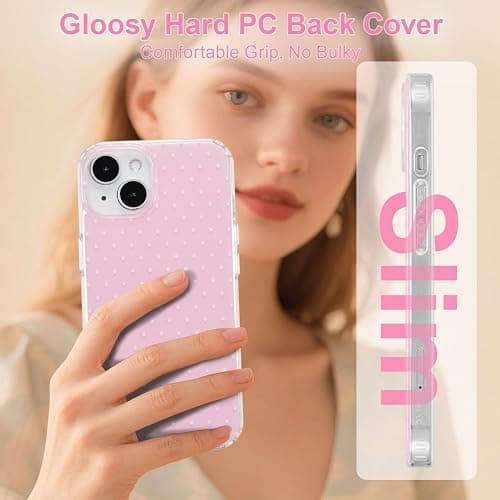 QLTYPRI for iPhone 15 Case, Cute Polka Dot Pattern Aesthetic Phone Case, Raised Camera Protection Durable TPU Slim Shockproof Protective Phone Cover for Girls Women - Pink thumbnail 5